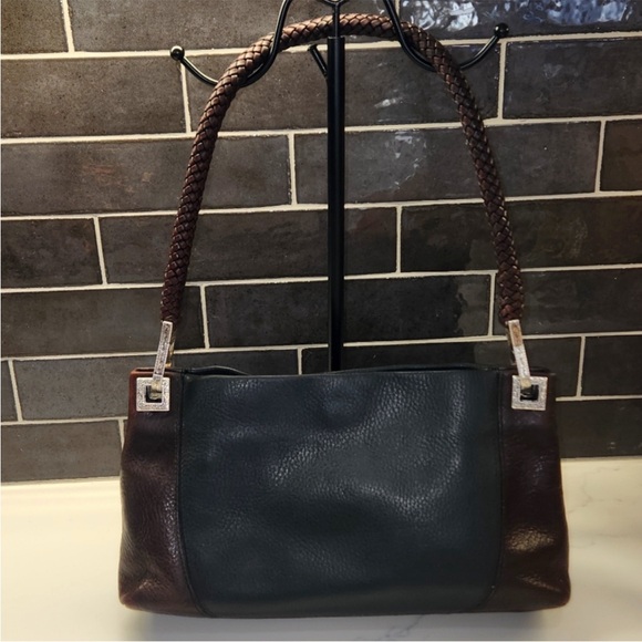 Brighton Black and Brown Leather Shoulder Bag with Braided...